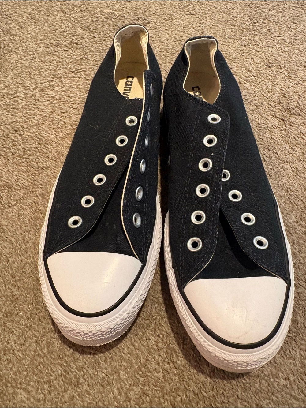 Converse Black Slip-On Canvas Sneakers with White Toe Cap